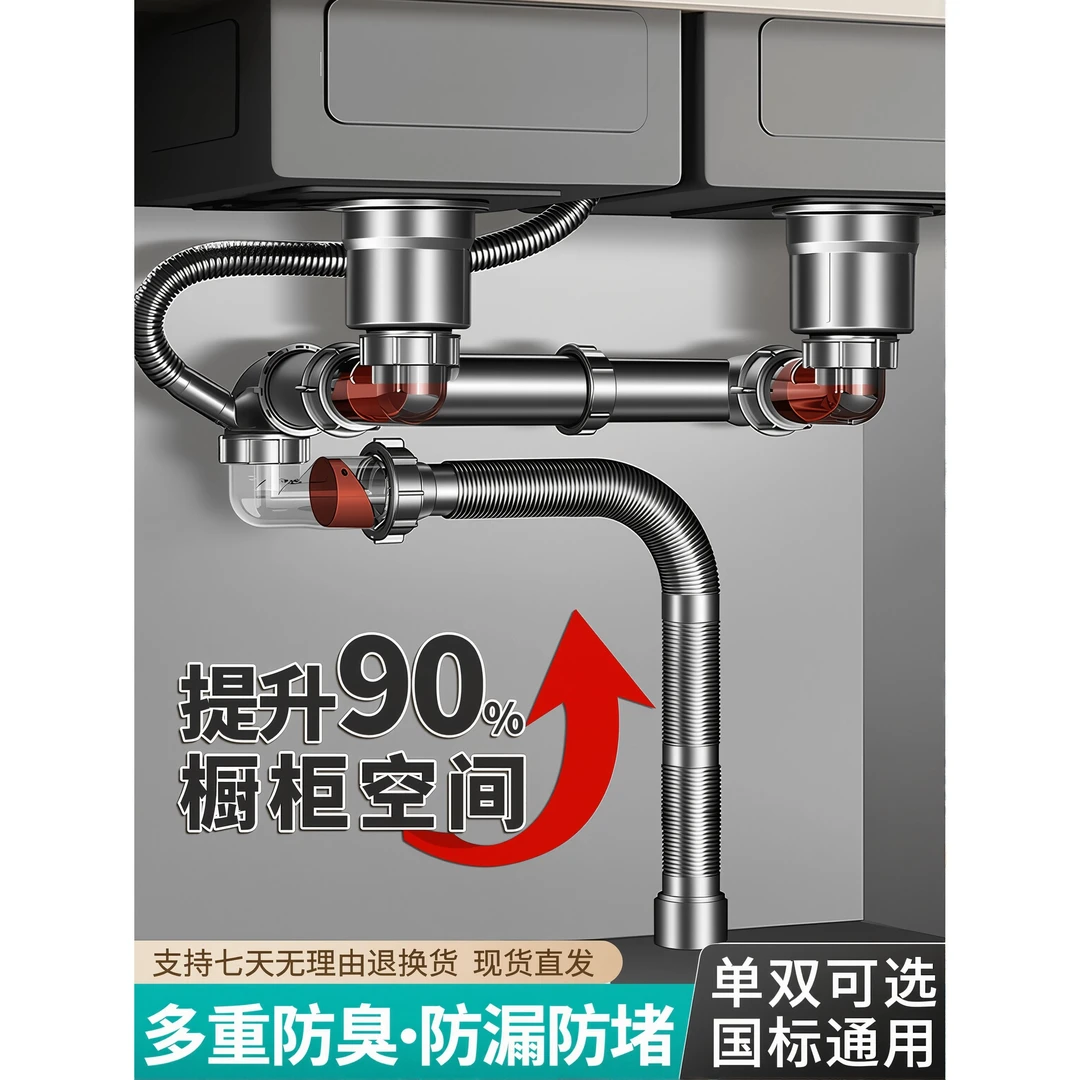 厨房水槽洗菜盆下水管配件厨房排水管下水器套装通用防臭防虫管子