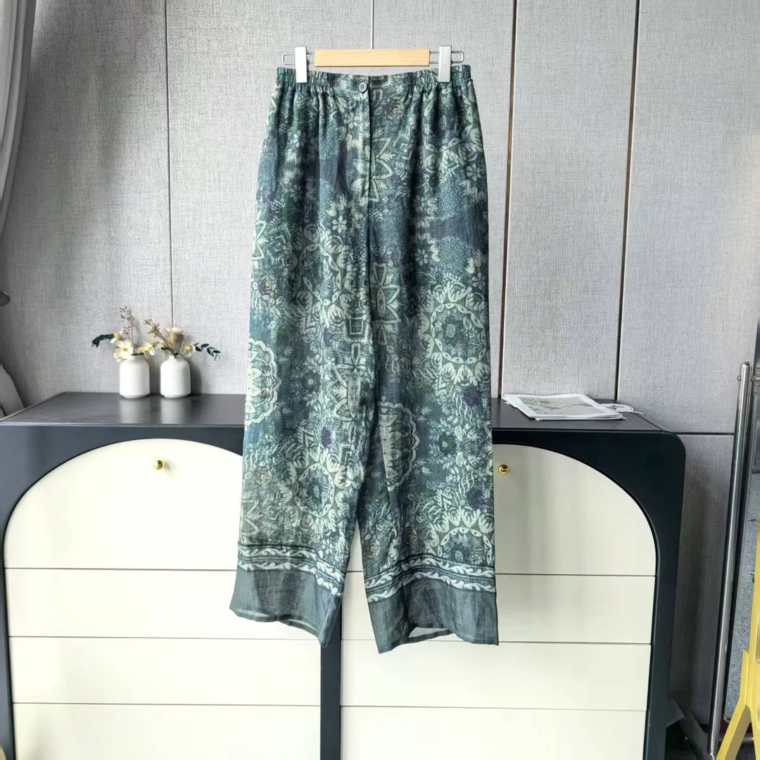 木子家 I   25436【腰果花苎麻裤】阔腿重工提花宽松轻薄休闲裤