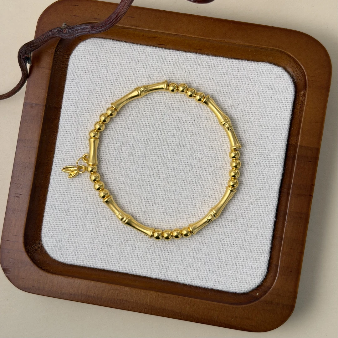 心心珠宝 足金999 古法金竹节手串时尚百搭113