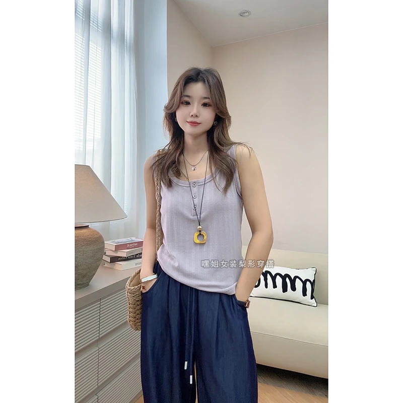 【夏日风情】韩系百搭通勤设计感纽扣吊带背心夏季女无袖内搭打底