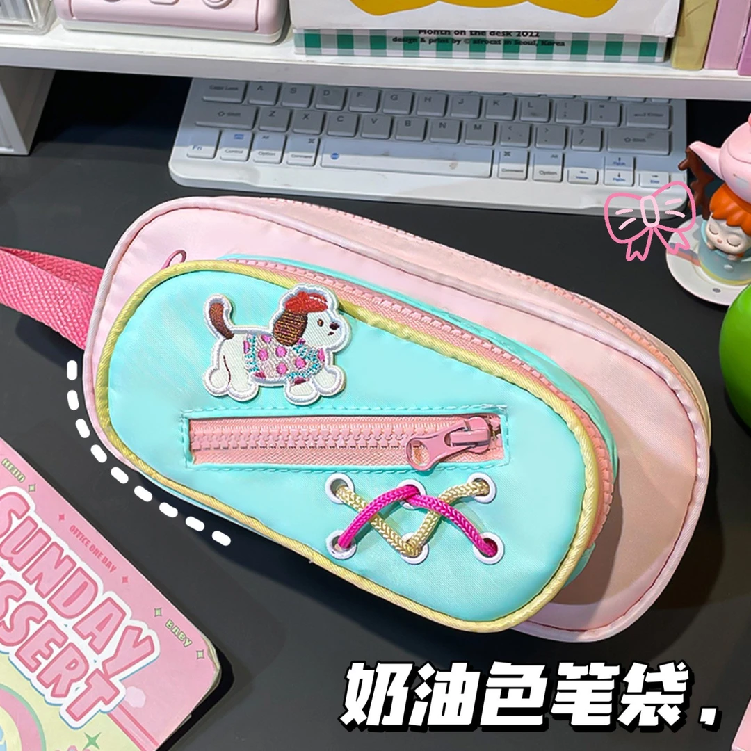 卡通奶油手提笔袋!便携女孩少女心学习大容量简约铅笔盒ins文具袋