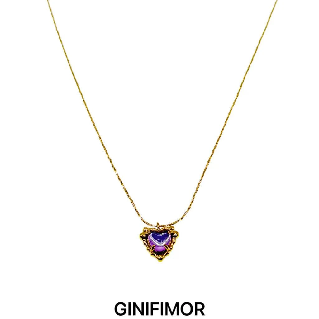 GINIFIMOR 铜合金项链 a759 紫色爱心吊坠项链百搭锁骨链