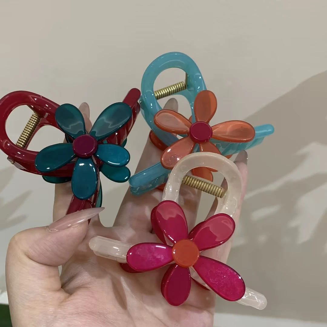 太阳花抓夹百搭少女简约后脑勺盘发夹甜美可爱鲨鱼夹彩色韩版发饰