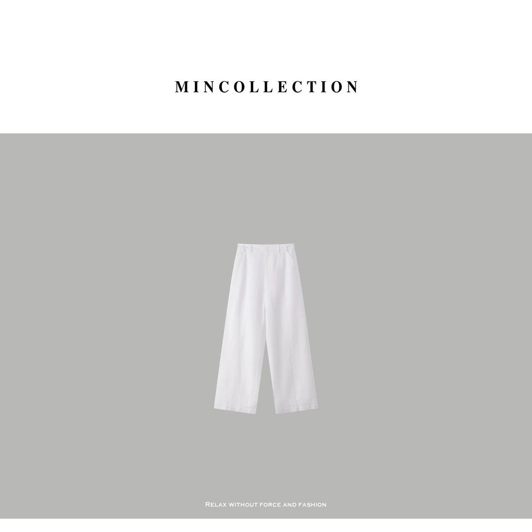 DE Mincollection棉麻分割裤/夏日清爽前侧缝棉麻直筒休闲裤55426