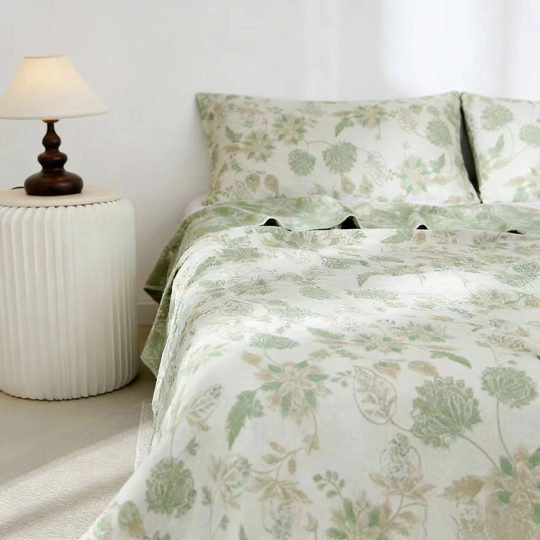 {沃尔福特}--天麻花旗参纱布盖毯三件套--香草230*250（盖毯+枕巾）