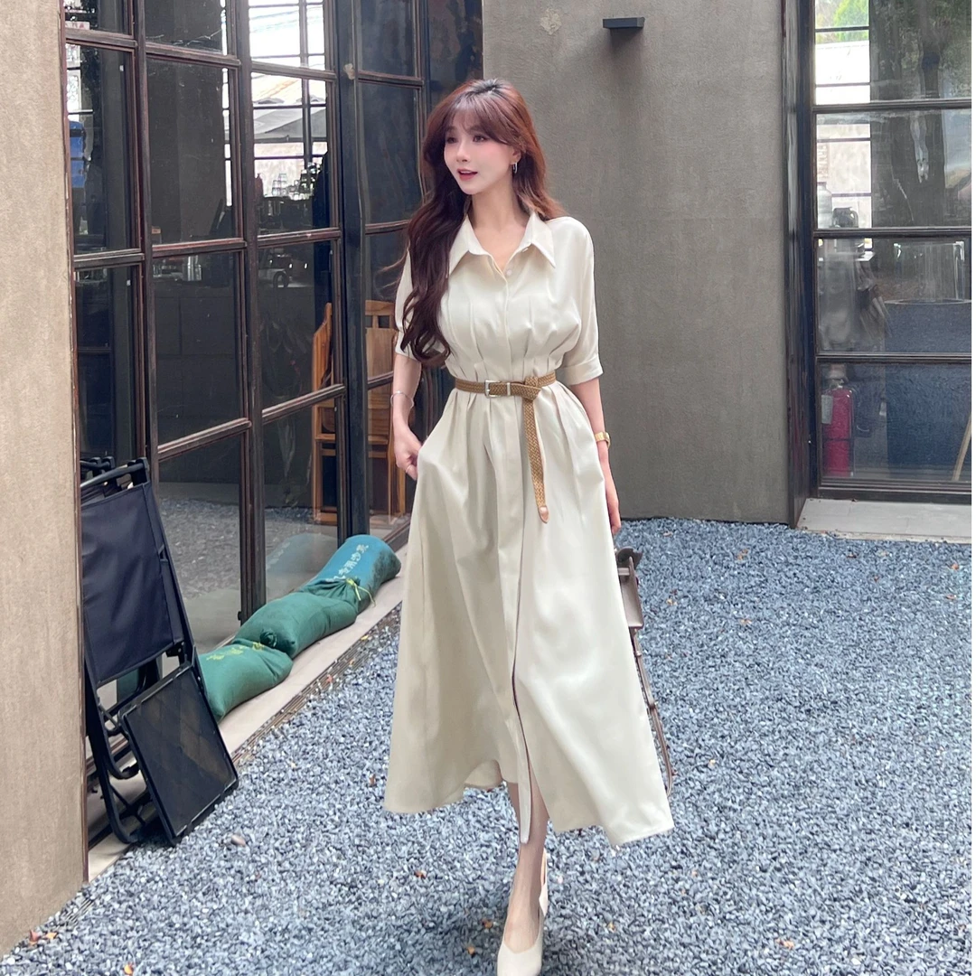 《尚学风仪》收腰设计感百搭别致上班通勤气质长裙(配腰带)#8575