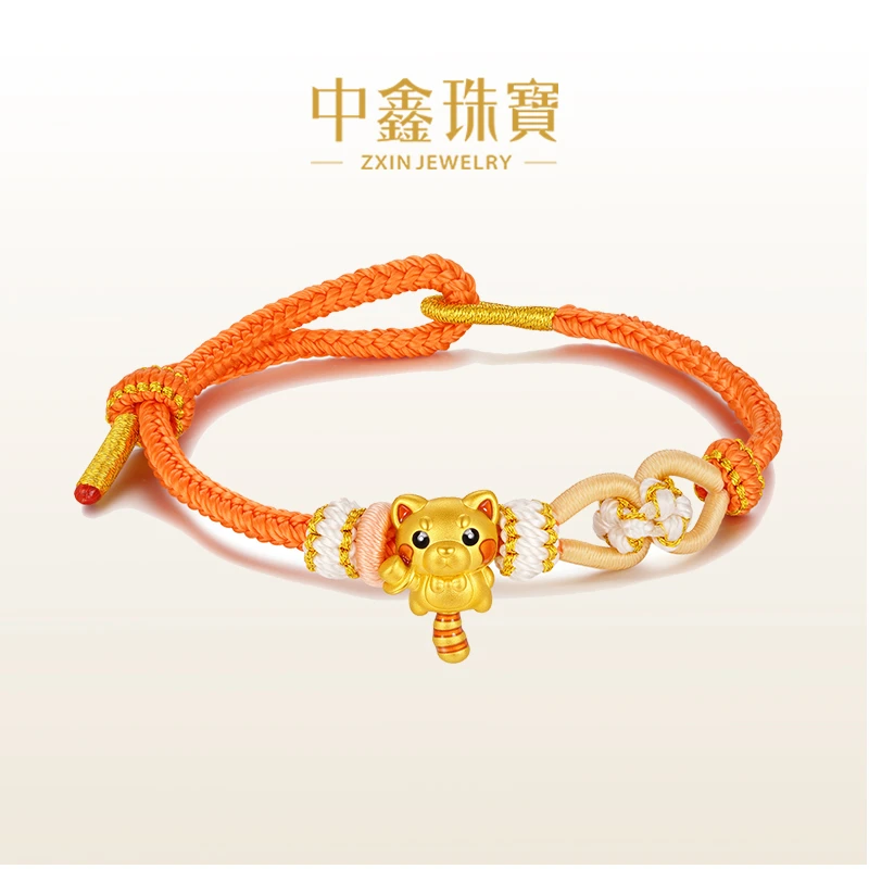ZxIn/中鑫珠宝 萌宠黄金小熊猫串珠3D硬金鎏彩工艺转运珠手编绳