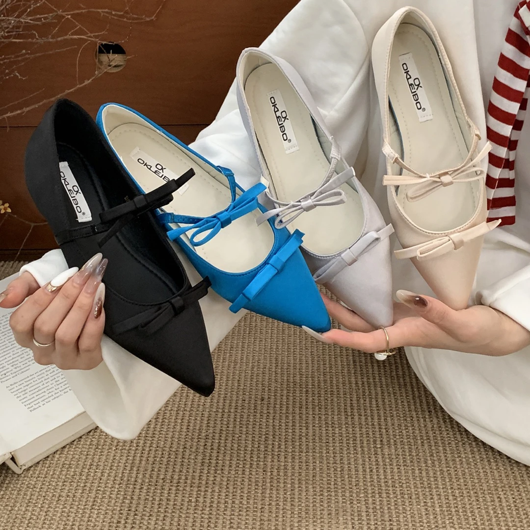 小众尖头法式内增高玛丽珍鞋女2025春夏新款气质平底单鞋绸缎瓢鞋