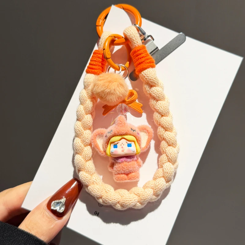 创意公仔卡通编织手机挂绳手腕棉绳卡通毛球吊坠户外耐用便携链条