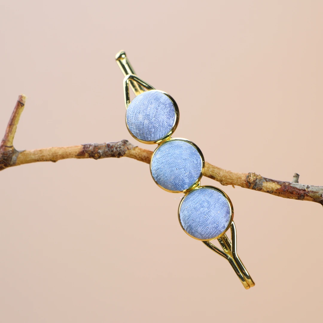 【东方既白】非遗纯手工制作浅蓝宋锦豆豆发夹古风可爱日常百搭气质