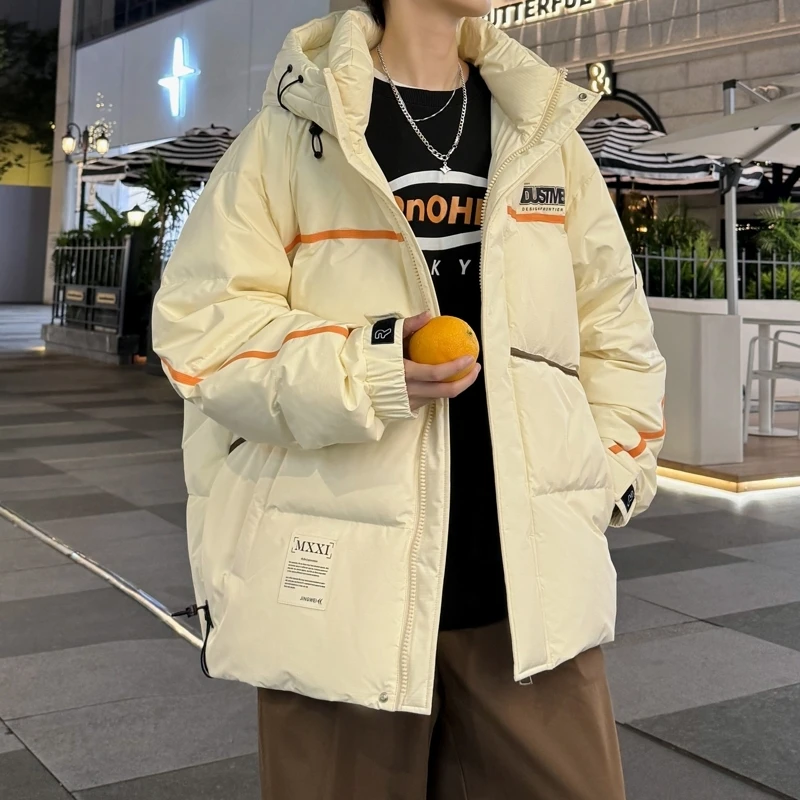 青少年冬季新款时尚羽绒服男士长袖外套短款休闲连帽宽松潮流字母