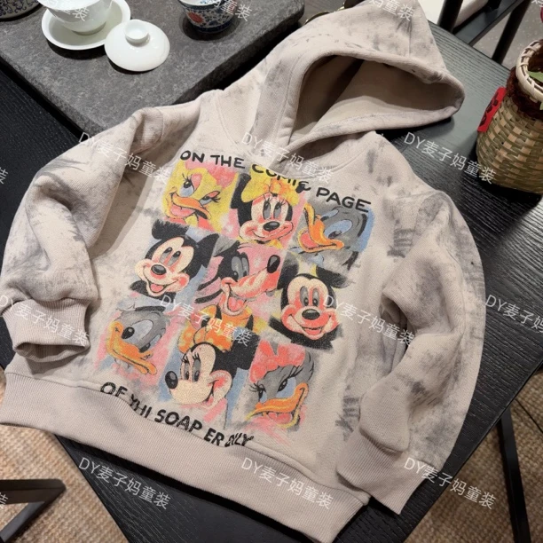 现货MZ.儿童冬季韩版加绒保暖做旧工艺连帽米奇米奇卫衣Q627