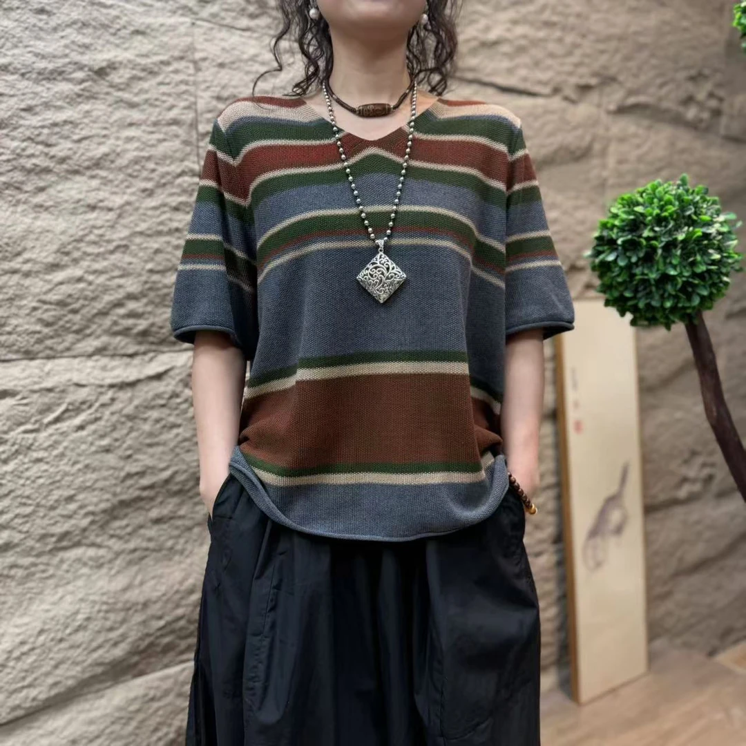 10187新款夏季休闲减龄简约显瘦针织短袖T恤