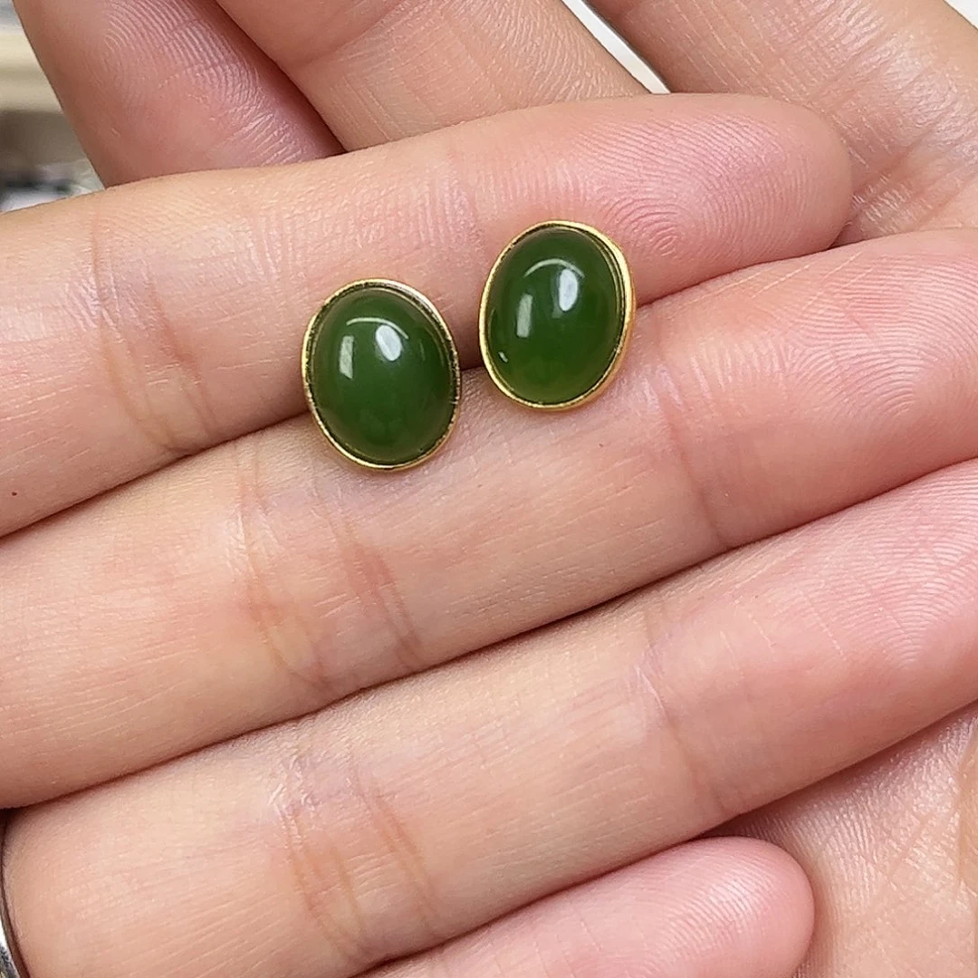 红****和田玉银S925镶嵌耳饰