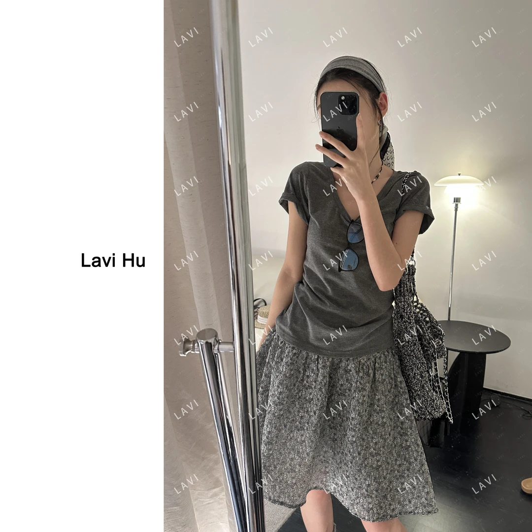 香草焦糖和椰炭 百搭时尚纯色简约小版针织T恤8689