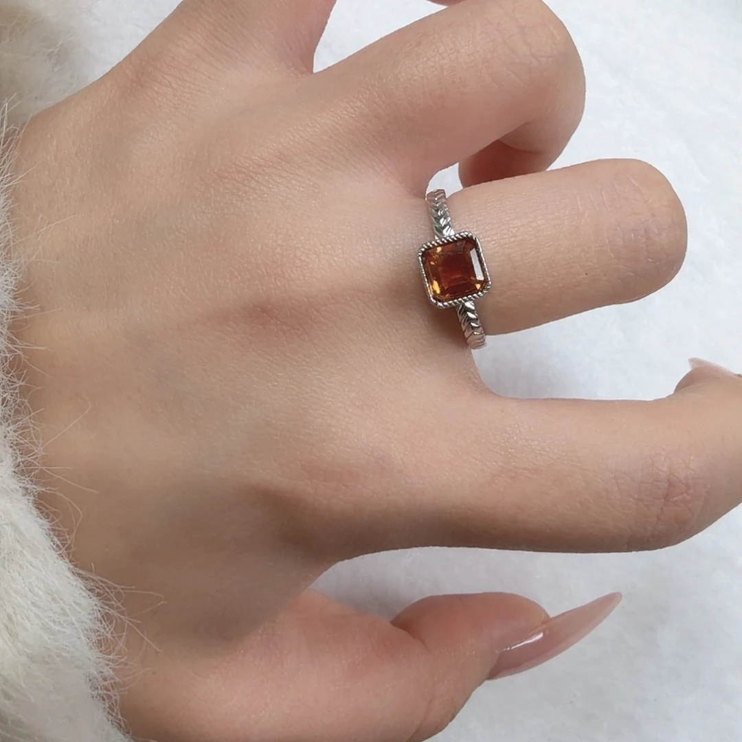 黄晶戒指银S925镶嵌暴力黄设计款方糖