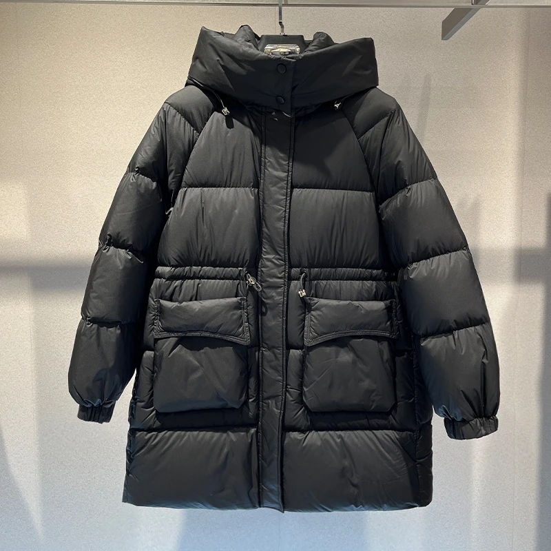 【泡芙系列】女士连帽中长款休闲宽松收腰冬季羽绒服232