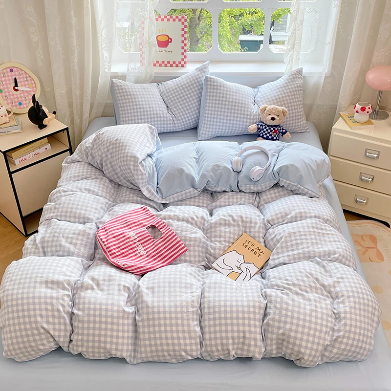 2025新款INS风亲肤水洗棉四件套超柔学生宿舍被简约套件三件套