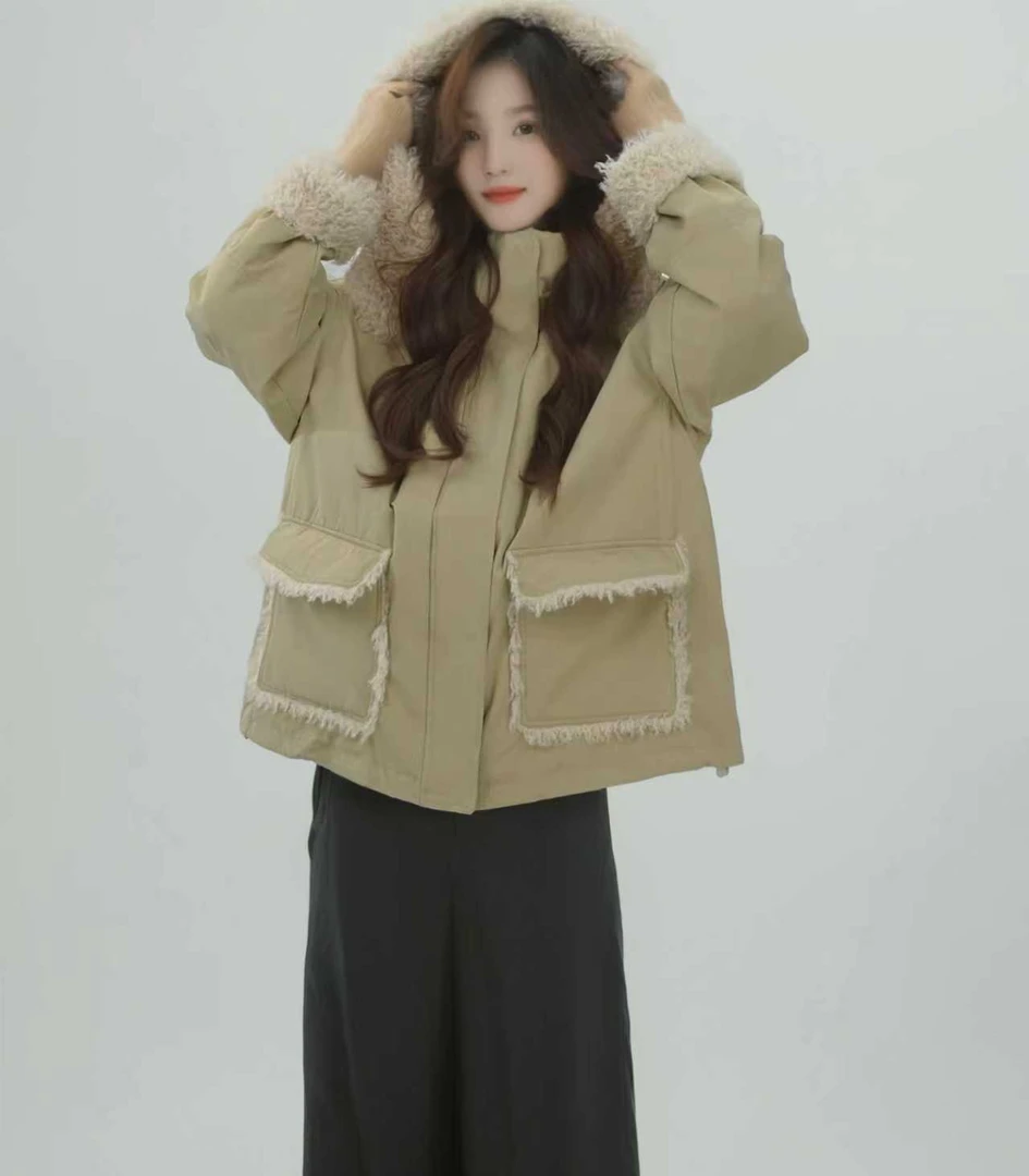90%白鸭绒羽绒服外套女短款2025秋冬季新款休闲连帽加绒加厚保暖