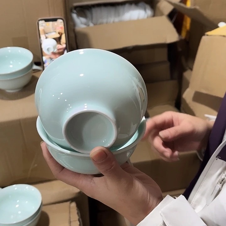 瓷片青瓷4.75米饭碗两个微瑕包邮