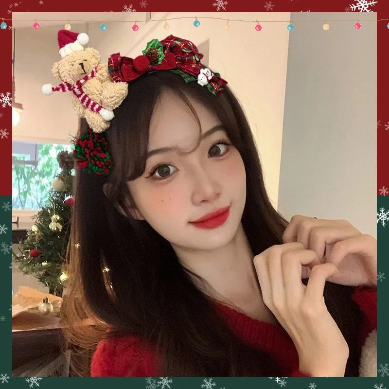 氛围感小熊圣诞头饰发饰女蝴蝶结发箍甜美发夹节日圣诞穿搭装饰品