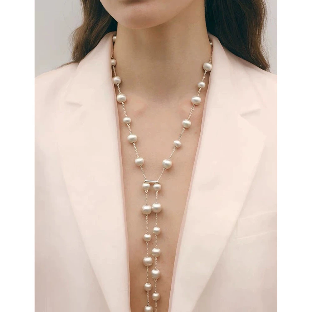 铜合金项链 张悦儿同款时尚拉丝铜球项链间隔串珠项链长款毛衣链