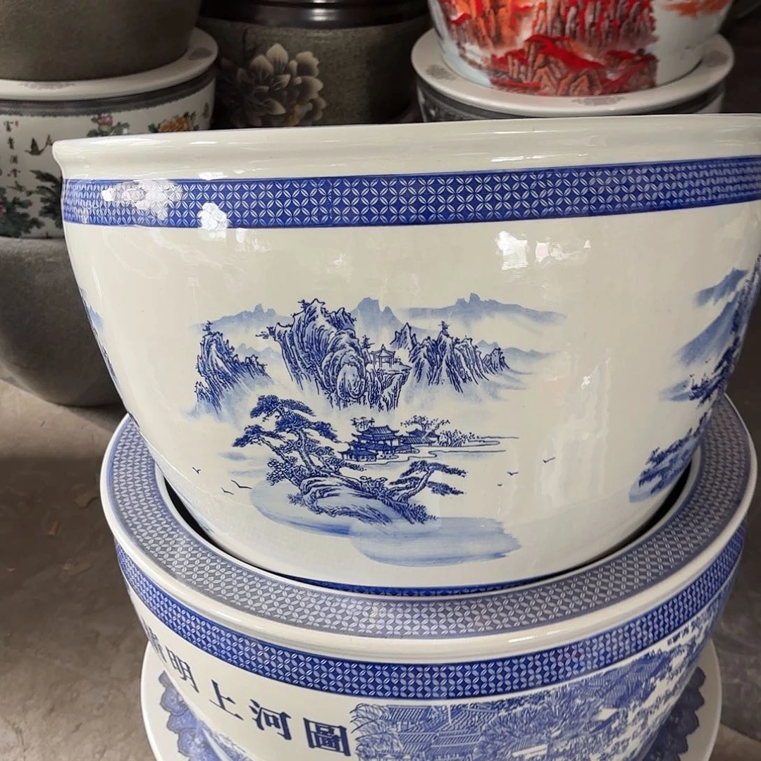 缸正品景德镇陶瓷缸山水直径60/40