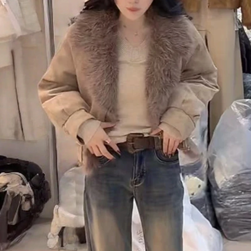 软绒大翻领短款外套2025秋冬款蓬松毛领个性靓丽冬日温柔慵懒腔调