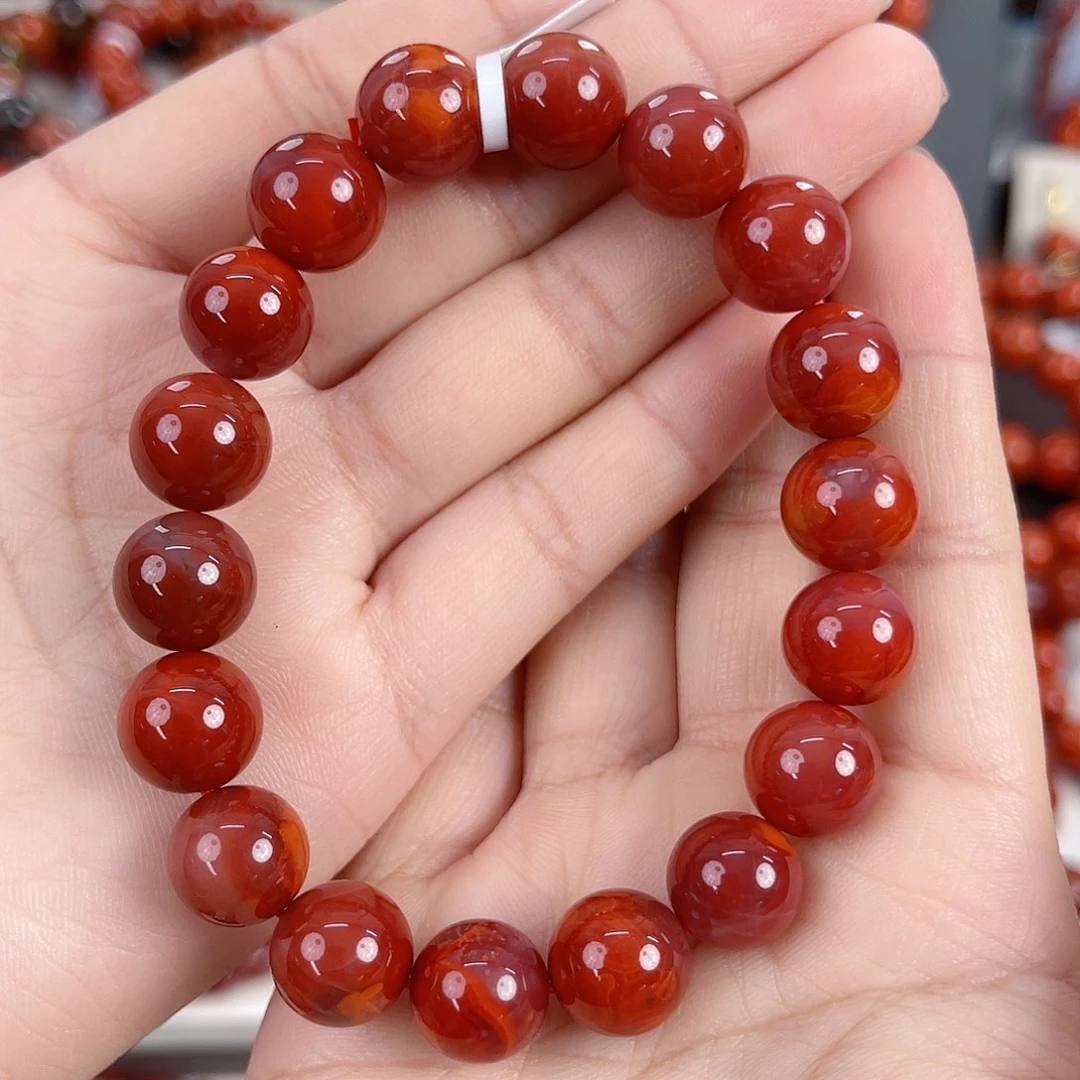 南红玛瑙未镶嵌瓦西牛血锦红圆珠单圈11mm