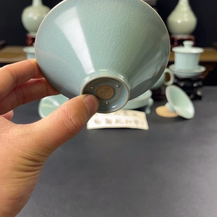 杯仿古釉汝官窑支钉斗笠杯全品