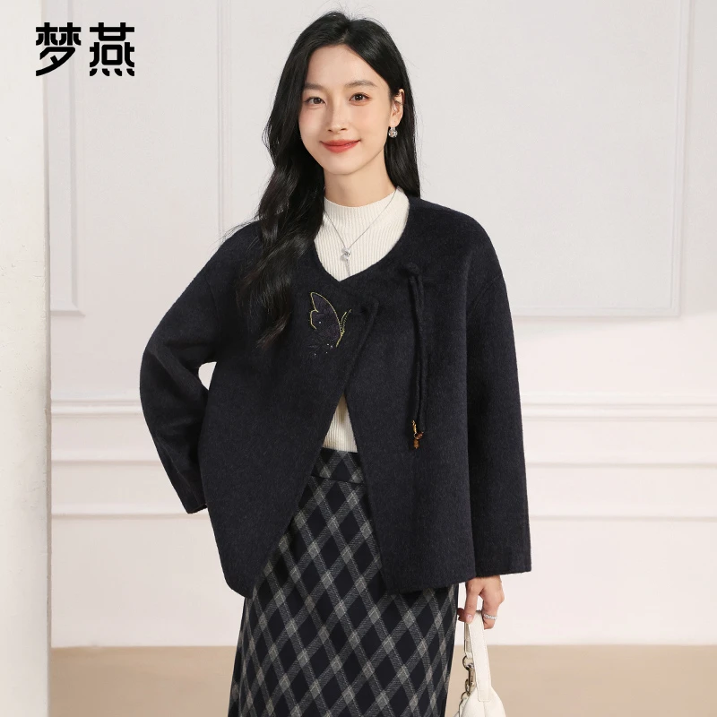 梦燕秋冬女款气质时尚百搭短款宽松休闲舒适双面呢大衣CA21B5005