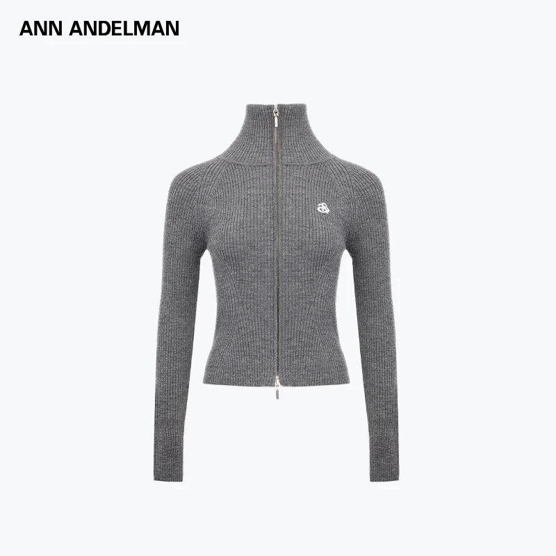 ANN ANDELMAN 25秋冬 时尚设计休闲紧身罗纹高领拉链毛衫