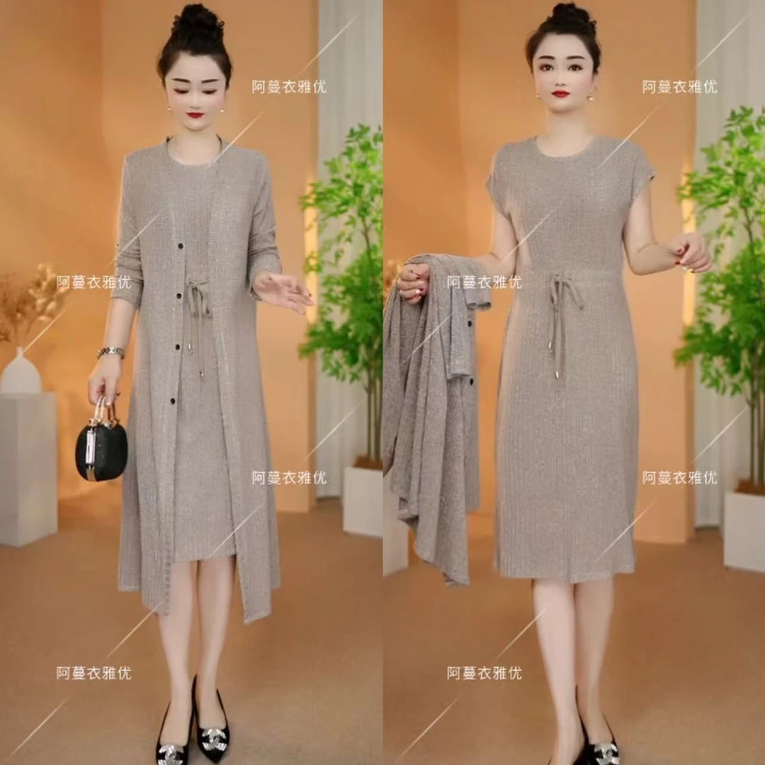 【衣雅严选】8221-2300#新款针织外套加无袖系带连衣裙气质两件套