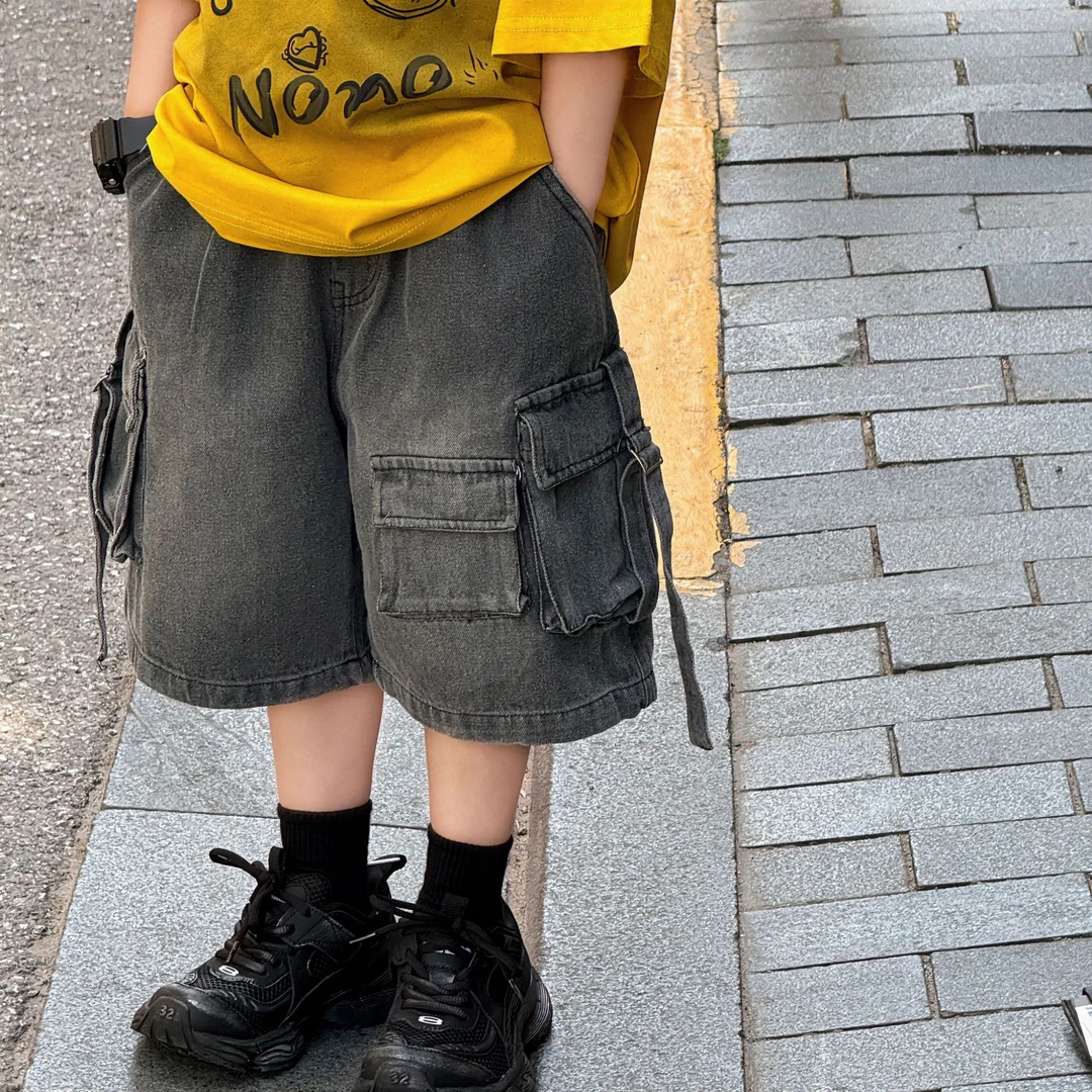 A.MU2025夏季新款重工多口袋工装牛仔裤