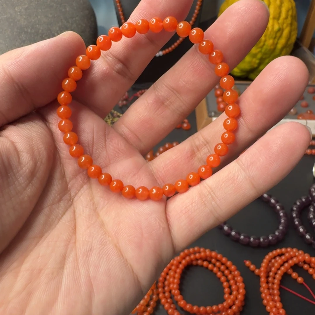 南红玛瑙未镶嵌单圈卡5柿子红
