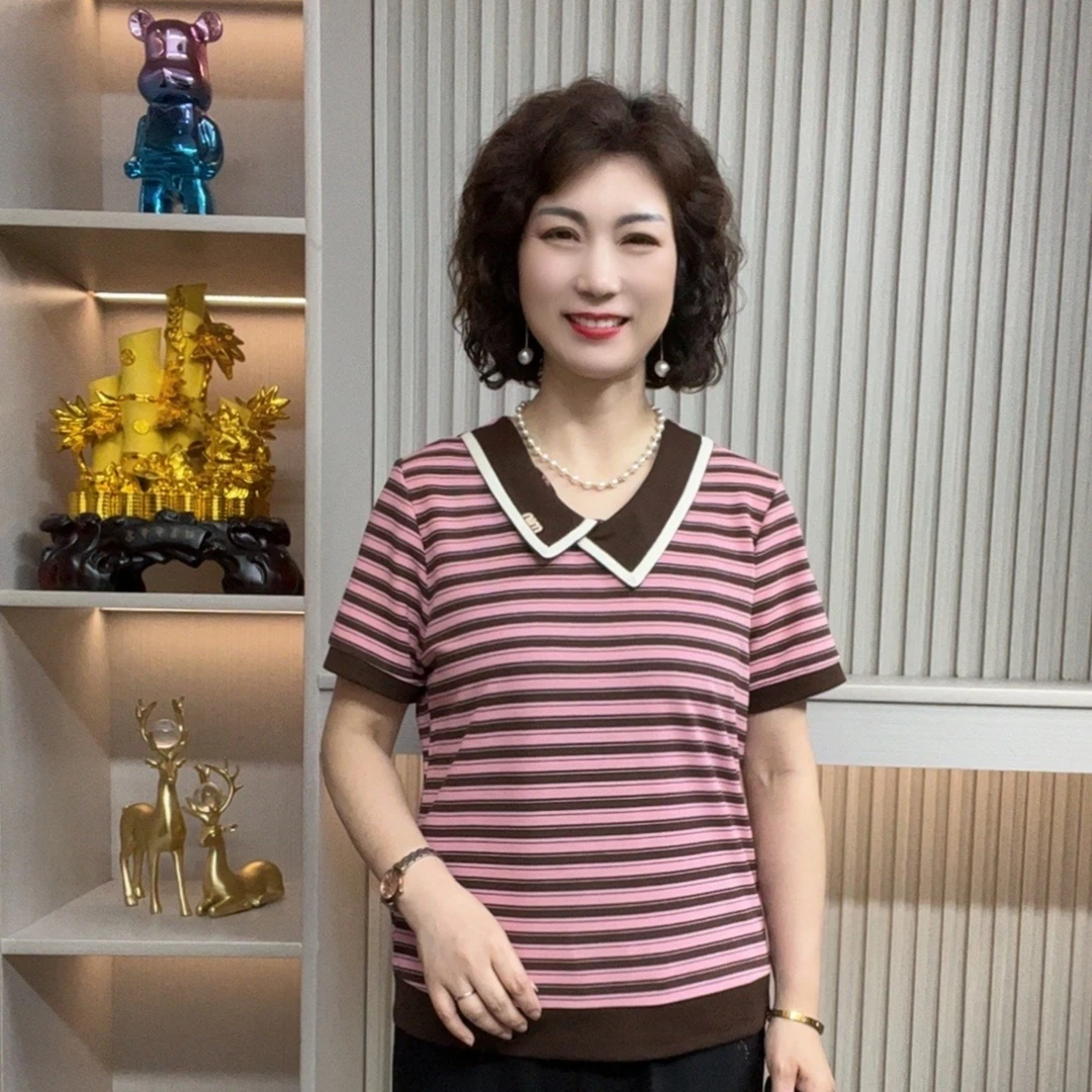 妈妈装流行欧若拉时尚潮牌女装宽松夏装女士独特漂亮小衫休闲短袖