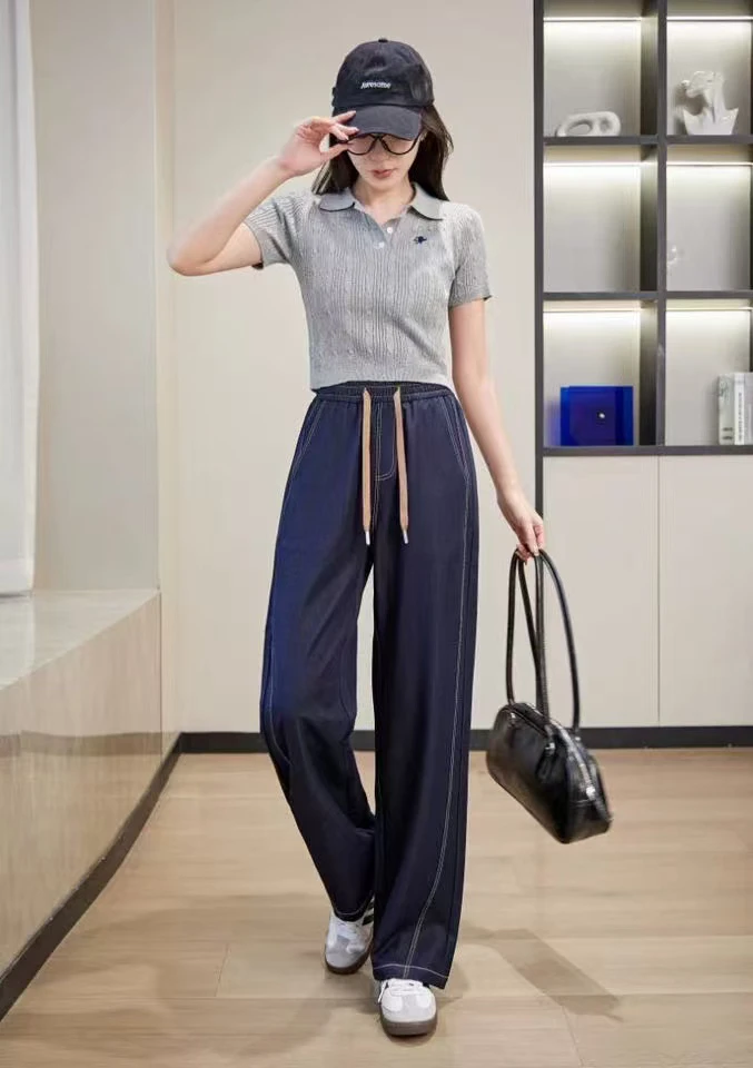 夏季薄款高腰阔腿牛仔直筒裤