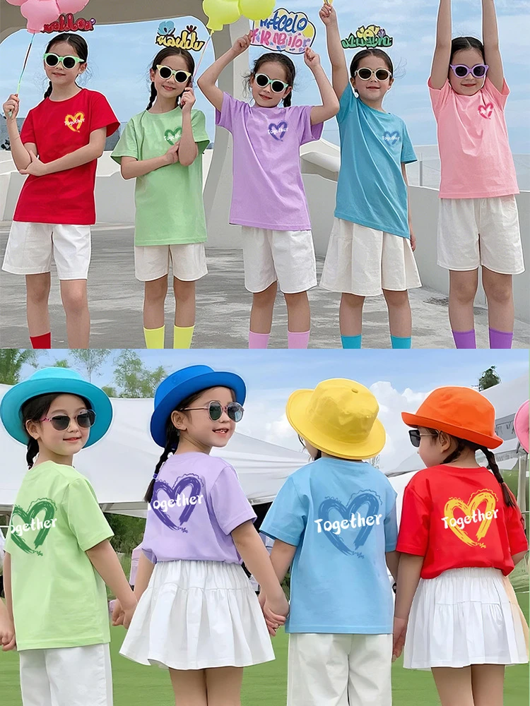 亲子装全家装学校运动会幼儿园班服啦啦队糖果色纯棉短袖学生t恤