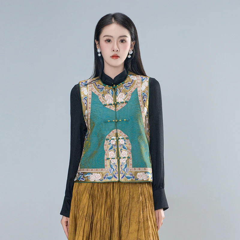 青娘子（夏知）刺绣手工盘扣中式国风圆领减龄气质轻奢棉马甲-61579