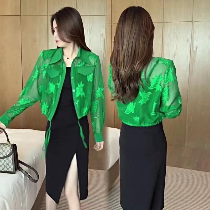 （飞燕）8879#时尚百搭衣长54衬衫2025新款高级感显瘦短款开衫