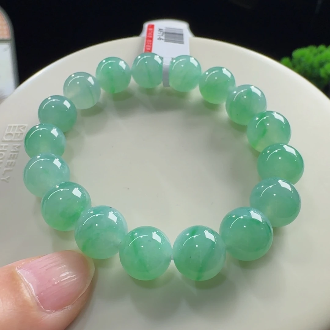 翡翠未镶嵌手链冰胶飘金丝阳绿单圈11mm