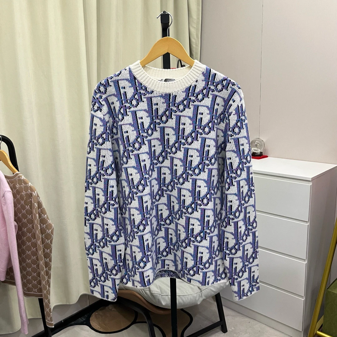 99新 DIOR/迪奥 白蓝满印logo毛衣 S码