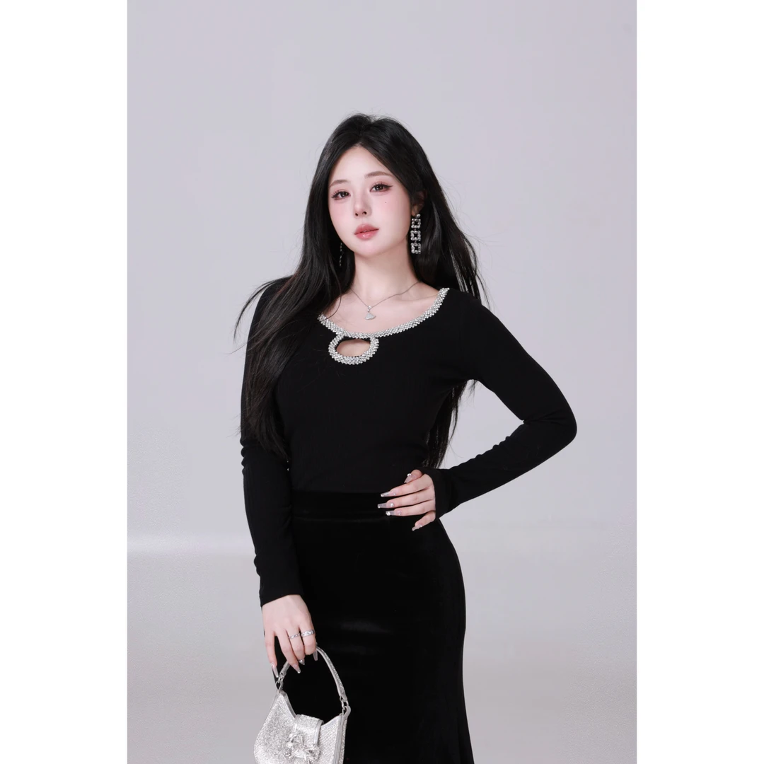 现现MengFairy 【时髦小tip】纯欲性感修身设计感长袖针织上衣4100M