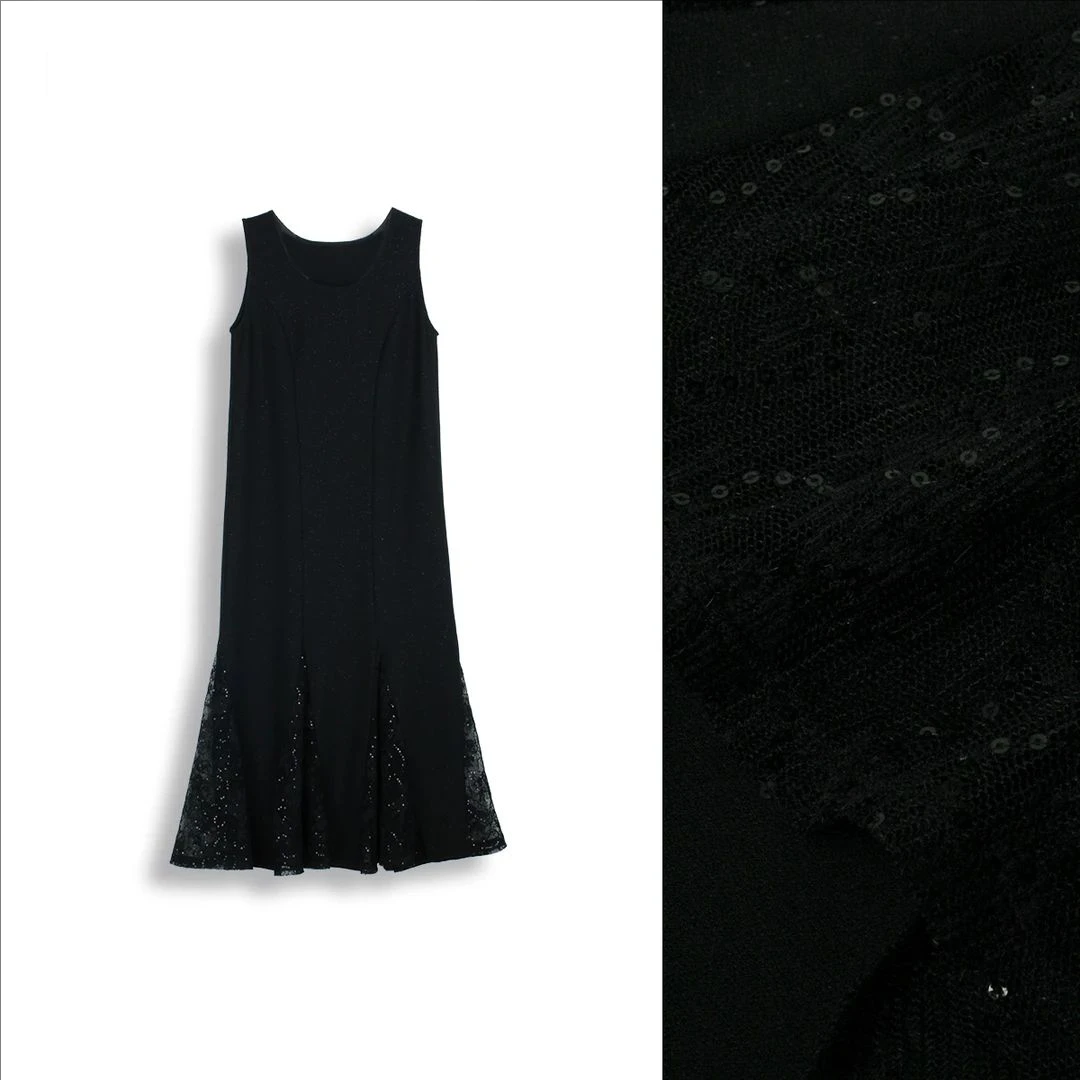 豆豆【黑金】春季小黑裙长款连衣裙蕾丝裙子女D957