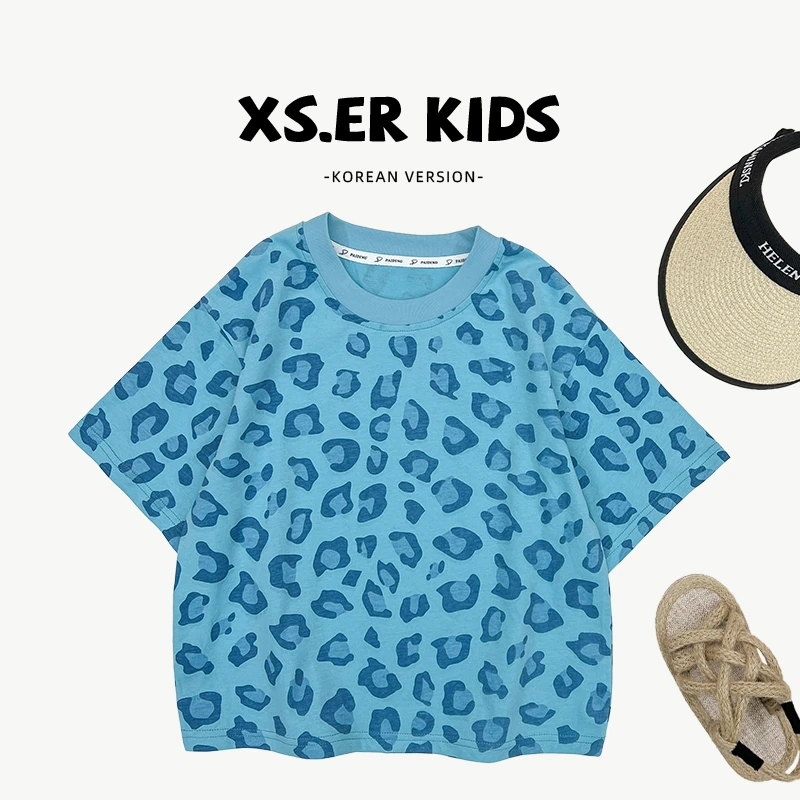 【小首尔】Q现货-男童韩版豹纹短袖上衣夏季百搭宽松潮流T恤HBB7539