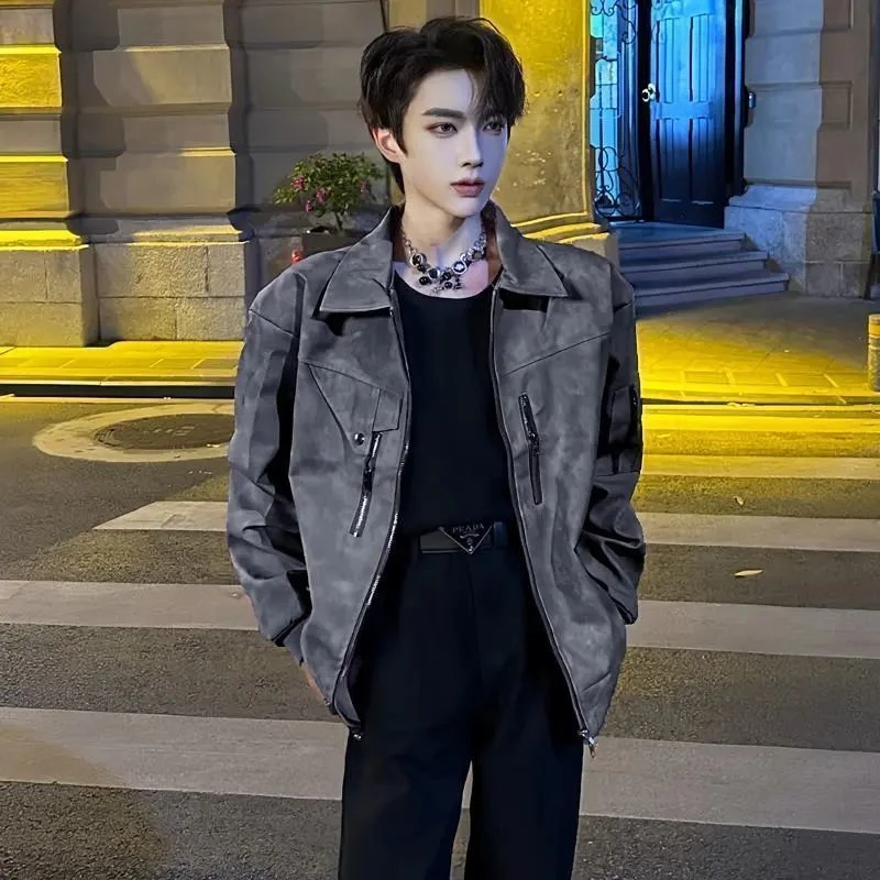秋季高级感痞帅潮牌男女气质外套短款vinta美式高街男士机车皮衣