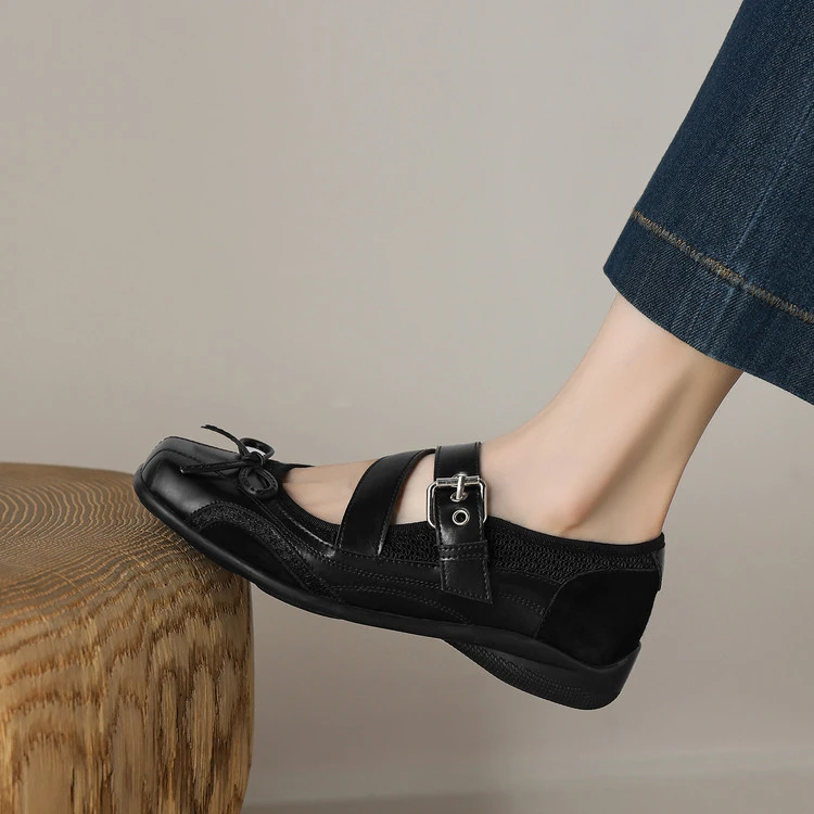 2025年秋季新款银色单鞋女复古玛丽珍百搭蝴蝶结芭蕾舞平底鞋女真