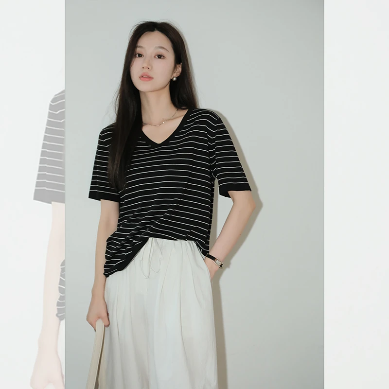 【零感针织T】夏季清凉小上衣时尚针织短袖T恤女 QH232017