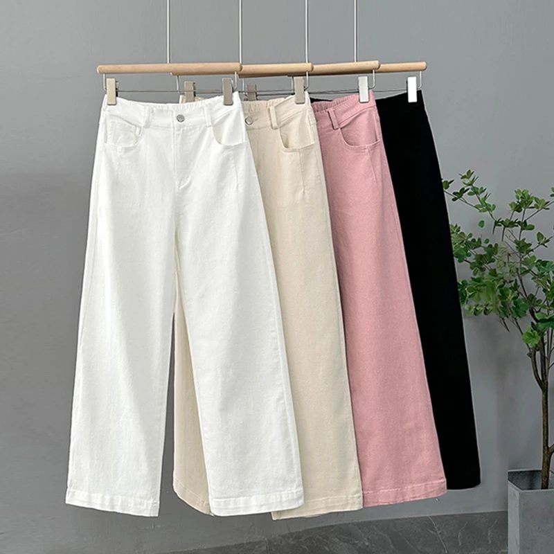100%纯棉休闲裤女春秋新款小个子高腰九分裤子窄版直筒阔腿工装裤