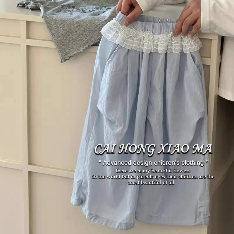 女童裤子2025春夏新款女宝宝洋气蕾丝花边休闲裤宽松长裤